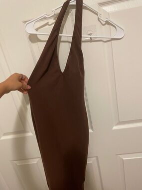 Princess Polly Chocolate Brown Backless Halter Mini Dress